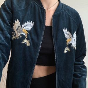 Pam and Gela blue embroidered bomer jacket